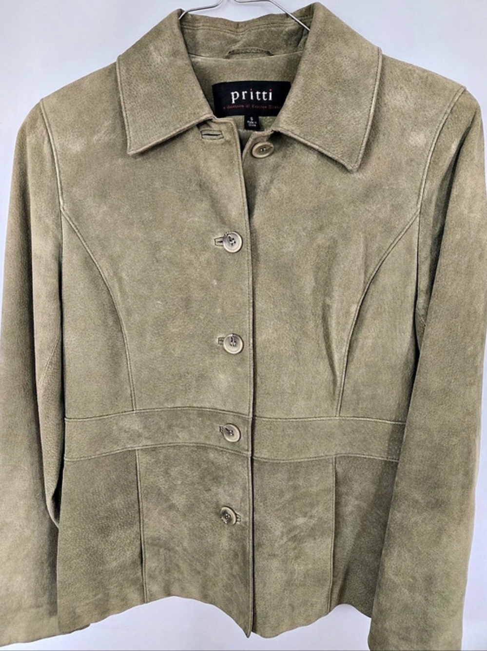 Pritti Suede-Look Jacket in Green Size Small Like New
